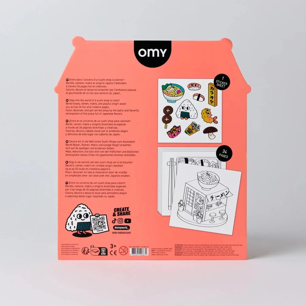 Omy Livro de colorir com adesivos - Loja de sushi